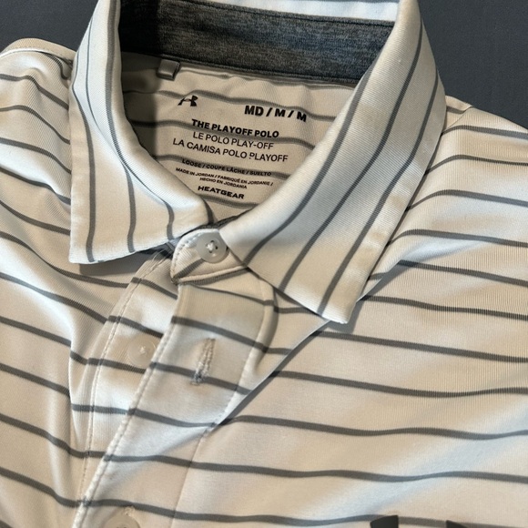 Under Armour Men's Polo Shirt - White and Gray Stripes - Picture 3 of 3